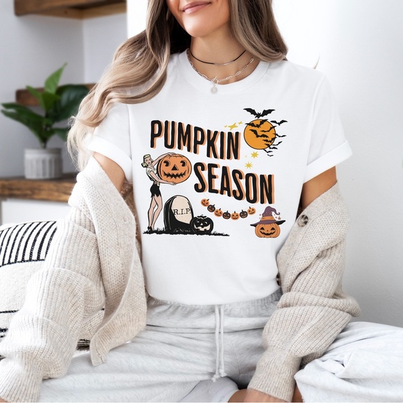 Pumpkin Season, Cute Fall Shirt, Halloween Pumpkin Cotton T Shirt, Graphic Tee - Picture 2 of 4